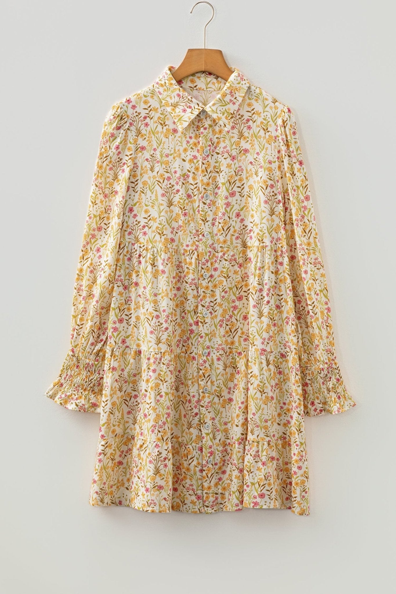 Floral Frilled Trim Smocked Cuff Dress - Rooted & Reckless Co.