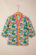 Floral Frilled V-Neck 3/4 Sleeve Blouse - Rooted & Reckless Co.