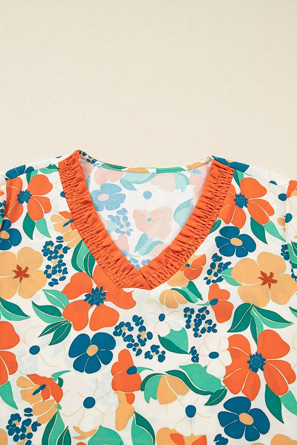 Floral Frilled V-Neck 3/4 Sleeve Blouse - Rooted & Reckless Co.
