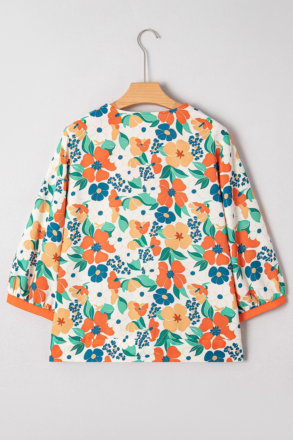 Floral Frilled V-Neck 3/4 Sleeve Blouse - Rooted & Reckless Co.