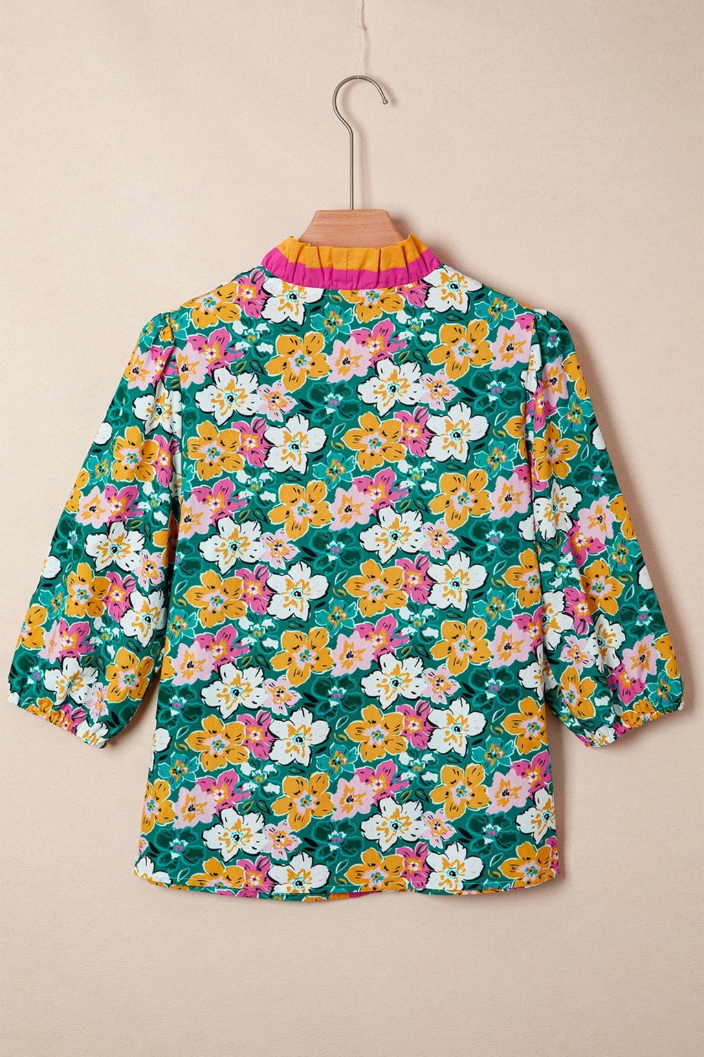 Floral Frilled V-Neck 3/4 Sleeve Blouse - Rooted & Reckless Co.