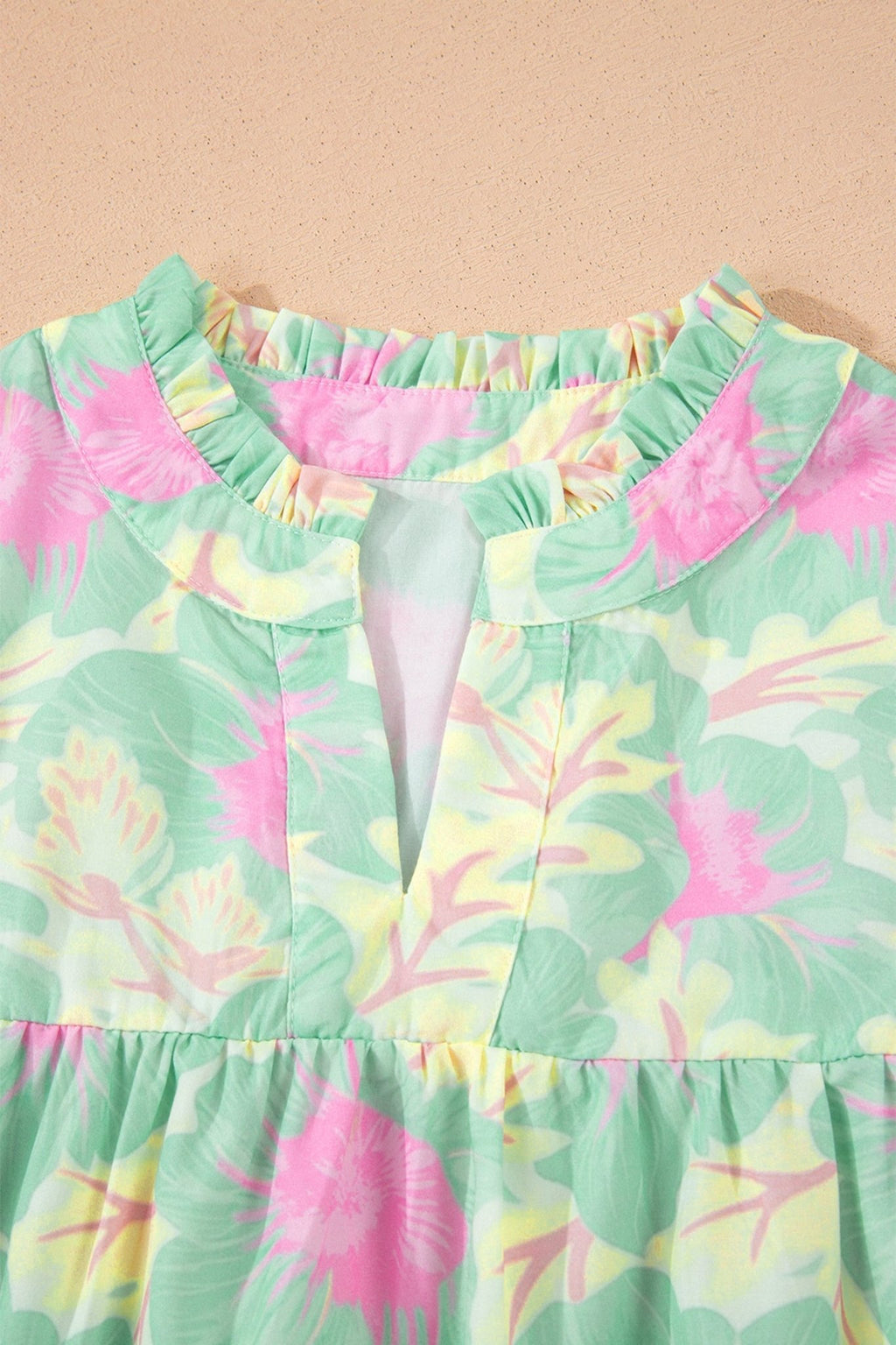 Floral Frilled V-Neck Bubble Sleeve Babydoll Blouse - Rooted & Reckless Co.