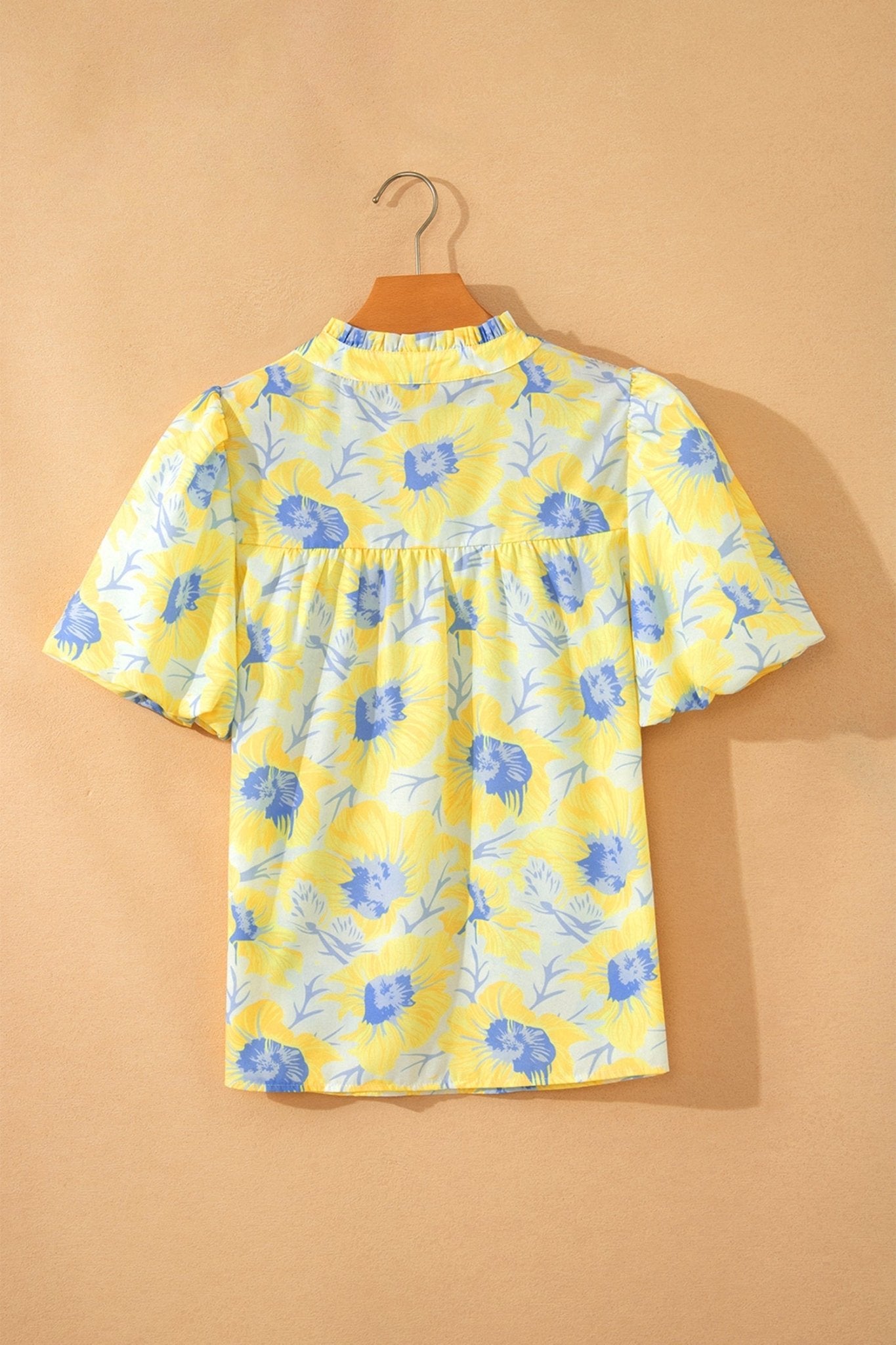 Floral Frilled V-Neck Bubble Sleeve Babydoll Blouse - Rooted & Reckless Co.