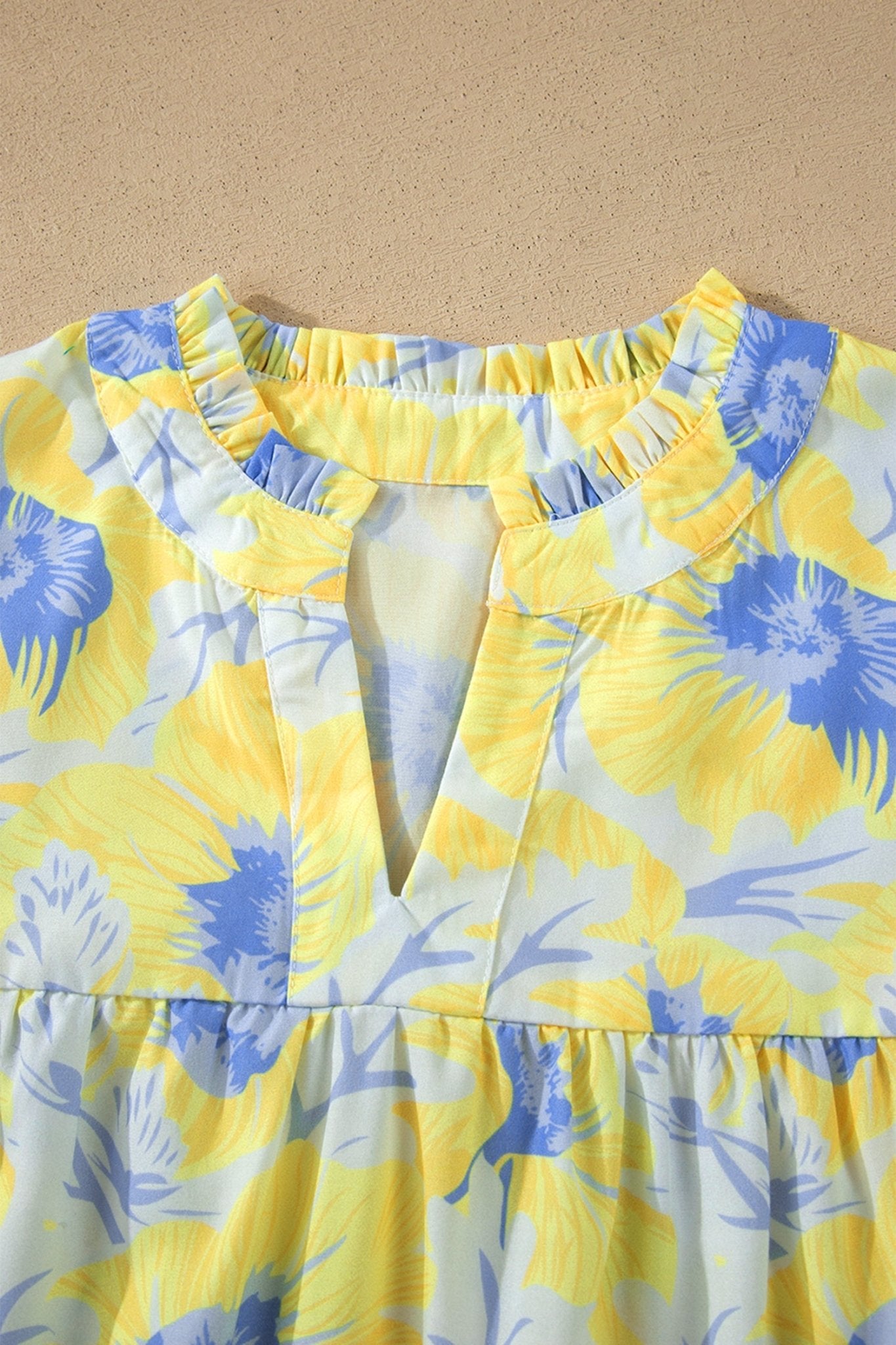 Floral Frilled V-Neck Bubble Sleeve Babydoll Blouse - Rooted & Reckless Co.