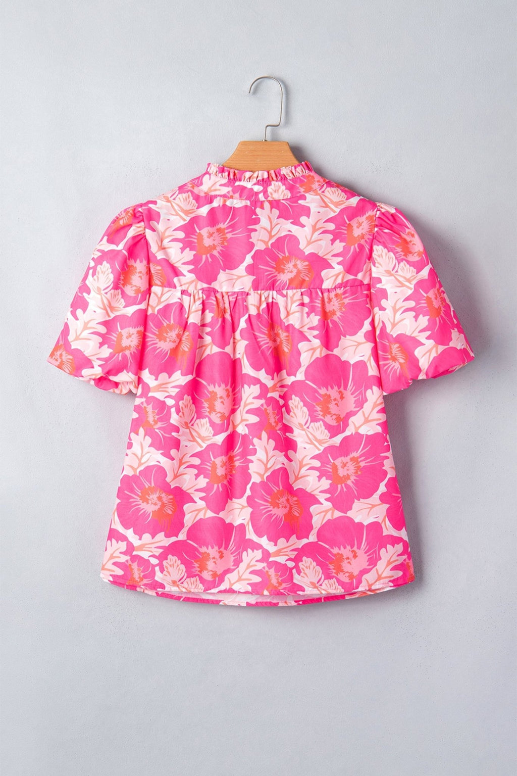 Floral Frilled V-Neck Bubble Sleeve Babydoll Blouse - Rooted & Reckless Co.