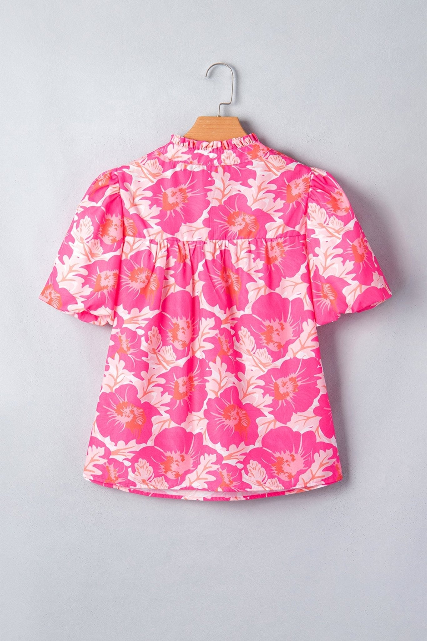 Floral Frilled V-Neck Bubble Sleeve Babydoll Blouse - Rooted & Reckless Co.