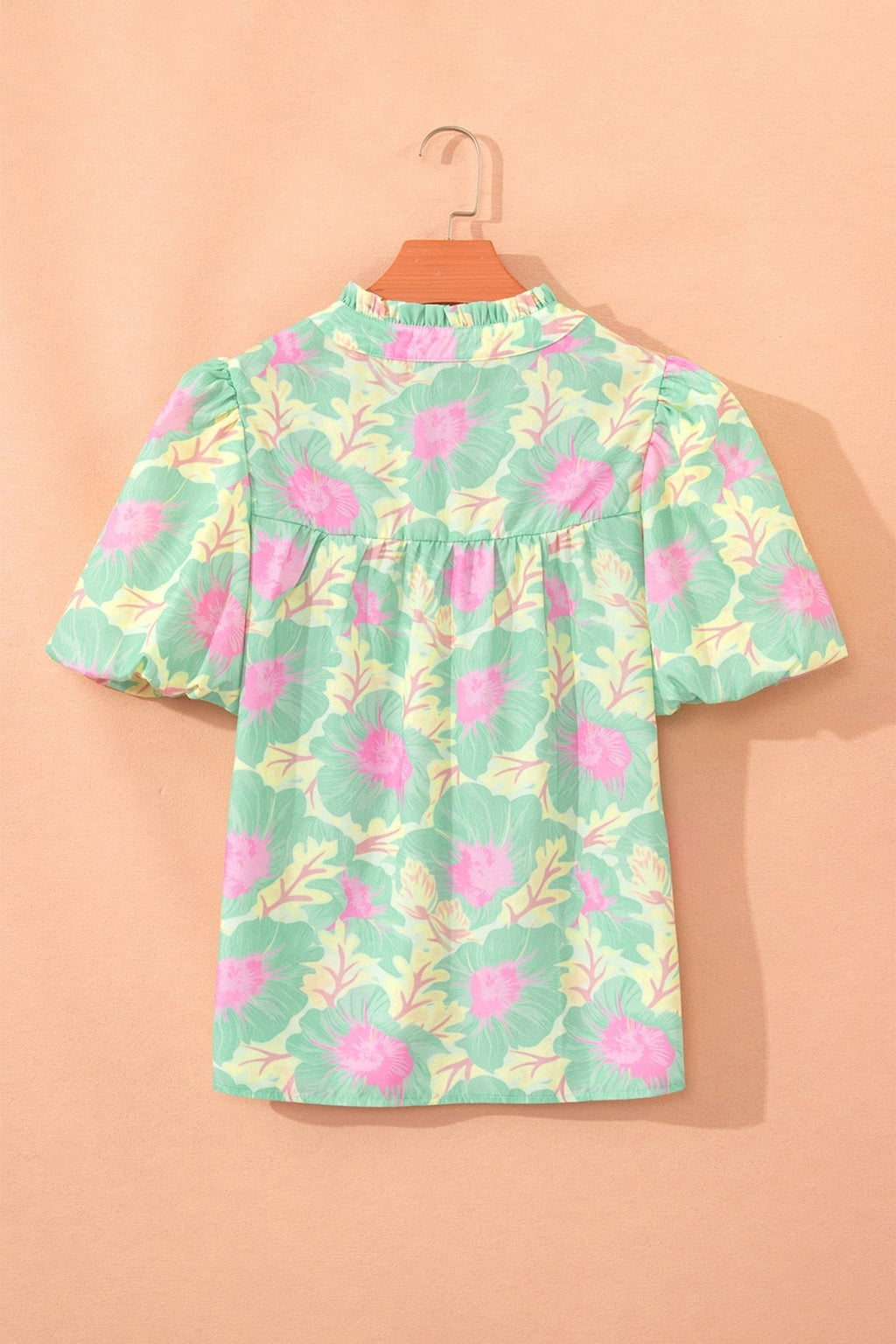 Floral Frilled V-Neck Bubble Sleeve Babydoll Blouse - Rooted & Reckless Co.