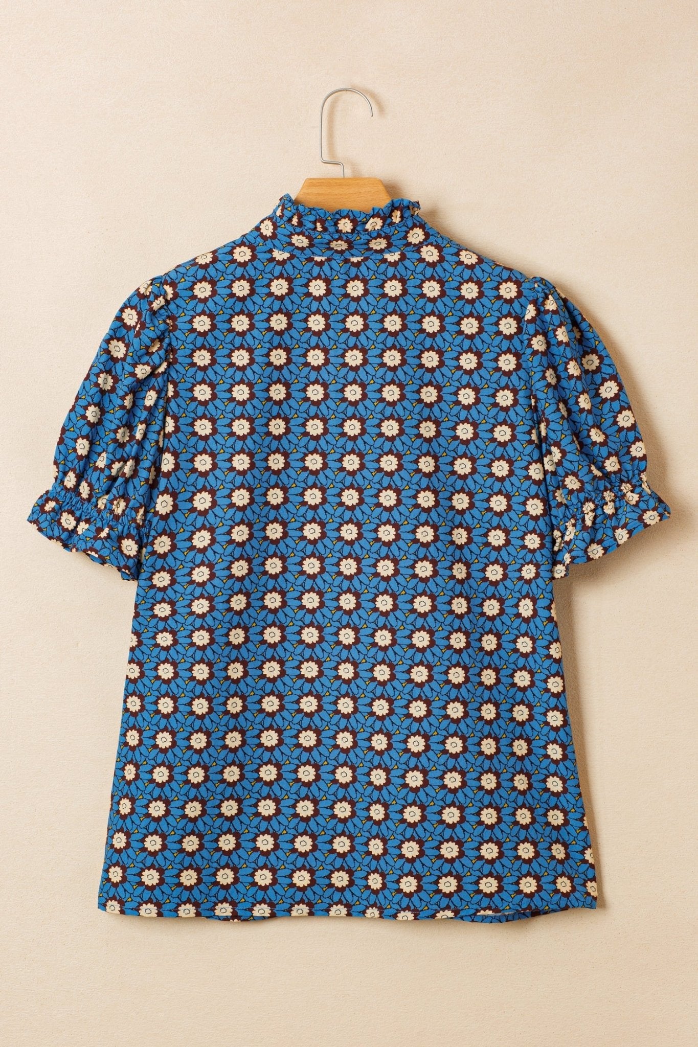 Floral Frilled V-Neck Pleated Puff Sleeve Blouse - Rooted & Reckless Co.