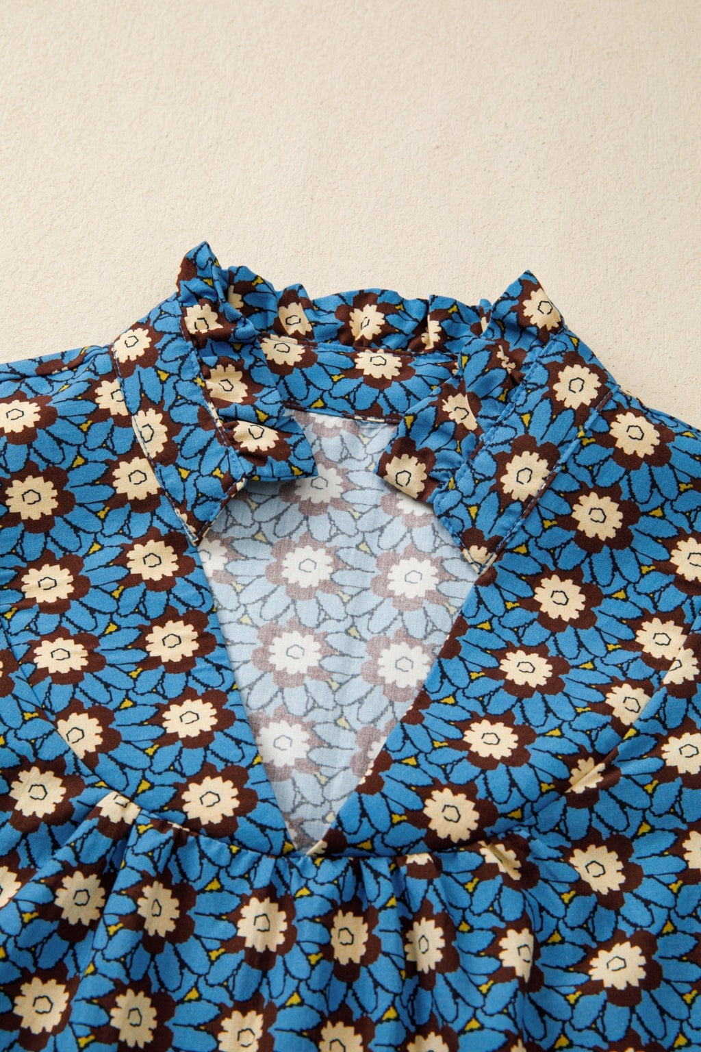 Floral Frilled V-Neck Pleated Puff Sleeve Blouse - Rooted & Reckless Co.