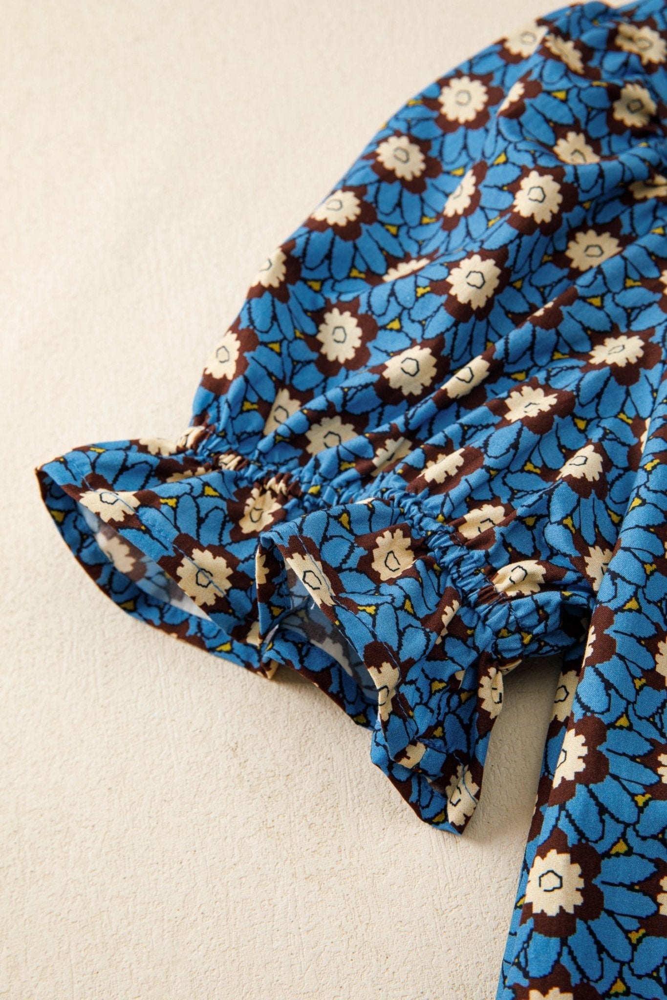 Floral Frilled V-Neck Pleated Puff Sleeve Blouse - Rooted & Reckless Co.