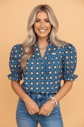 Floral Frilled V-Neck Pleated Puff Sleeve Blouse - Rooted & Reckless Co.