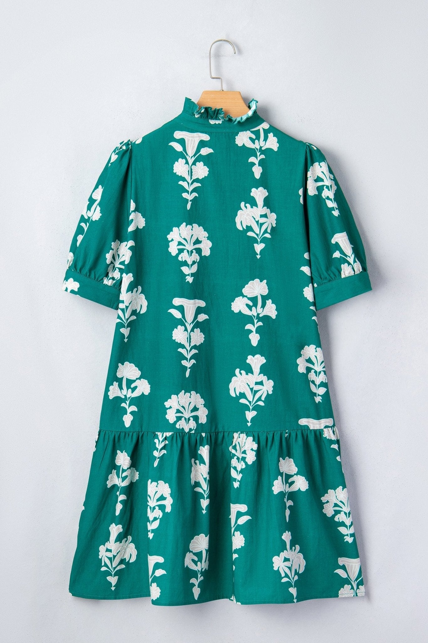 Floral Frilled V-Neck Puff Sleeve Mini Dress - Rooted & Reckless Co.