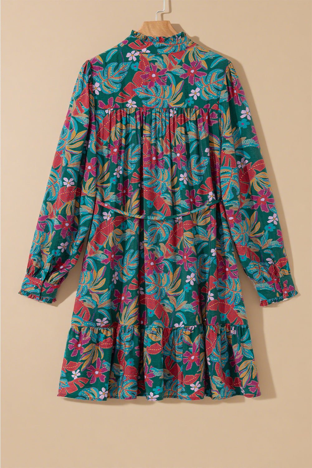 Floral Frilled V-Neck Puff Sleeve Ruffle Shirt Dress - Rooted & Reckless Co.