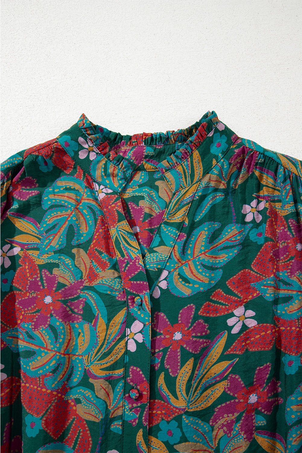 Floral Frilled V-Neck Puff Sleeve Ruffle Shirt Dress - Rooted & Reckless Co.