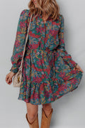 Floral Frilled V-Neck Puff Sleeve Ruffle Shirt Dress - Rooted & Reckless Co.