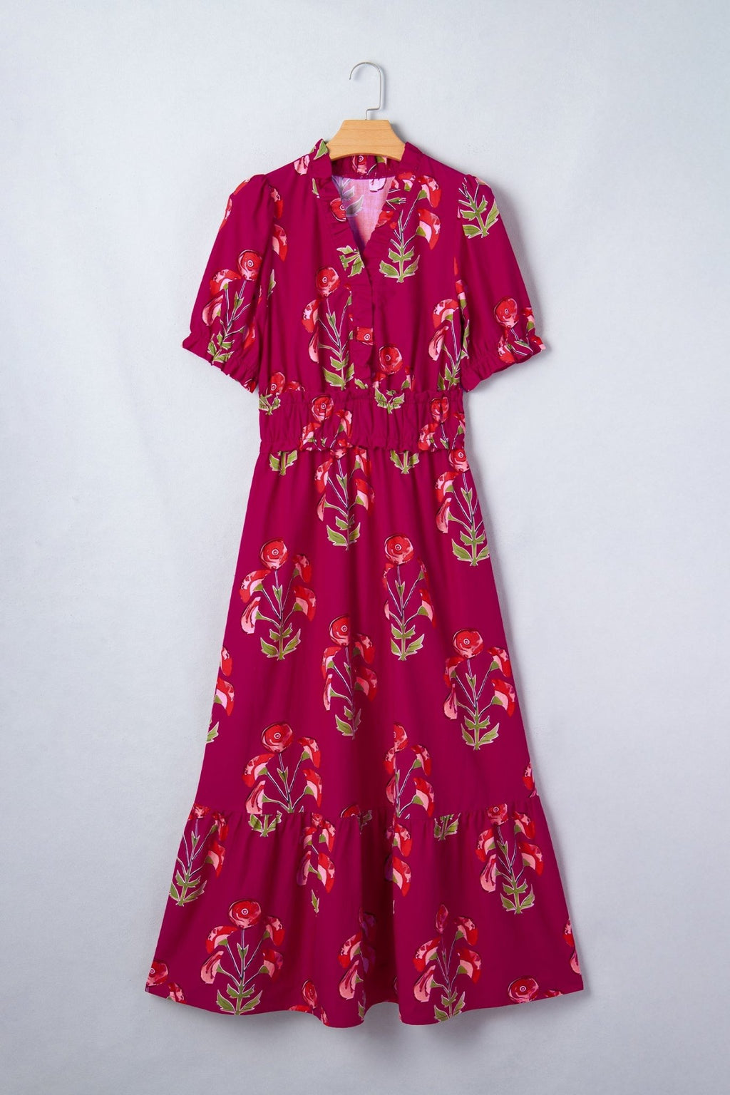 Floral Frilled V-Neck Ruffle Maxi Dress - Rooted & Reckless Co.