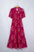 Floral Frilled V-Neck Ruffle Maxi Dress - Rooted & Reckless Co.