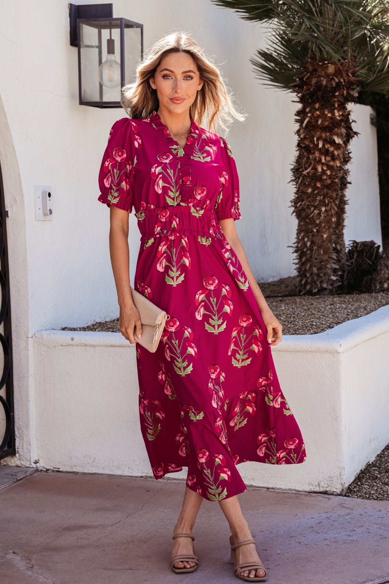 Floral Frilled V-Neck Ruffle Maxi Dress - Rooted & Reckless Co.