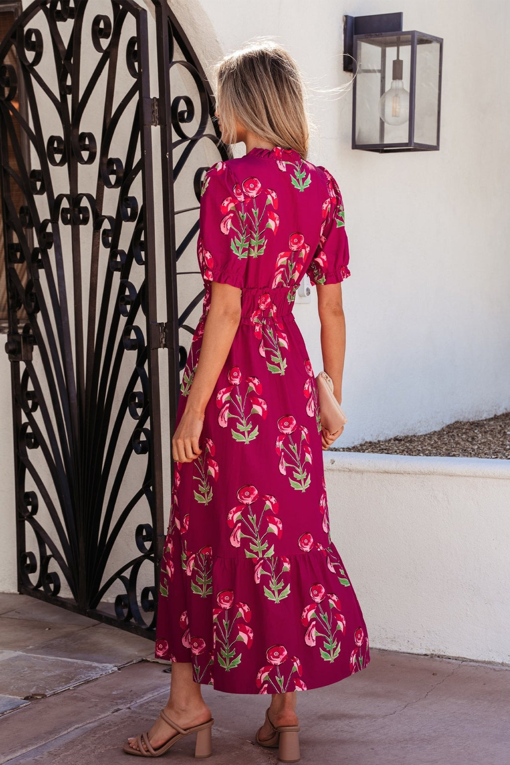 Floral Frilled V-Neck Ruffle Maxi Dress - Rooted & Reckless Co.