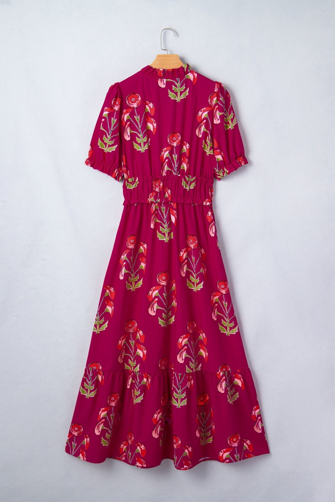 Floral Frilled V-Neck Ruffle Maxi Dress - Rooted & Reckless Co.