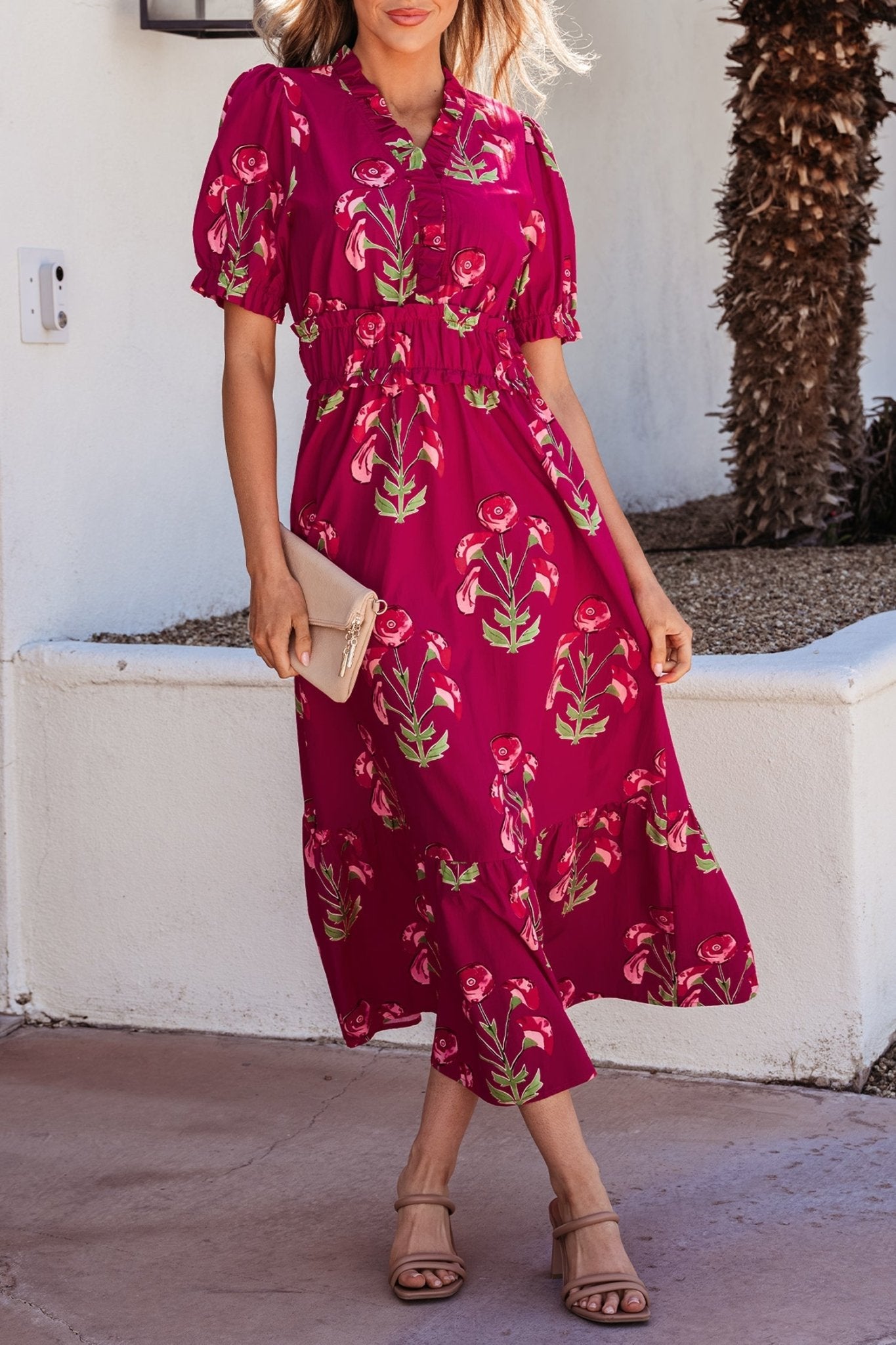 Floral Frilled V-Neck Ruffle Maxi Dress - Rooted & Reckless Co.