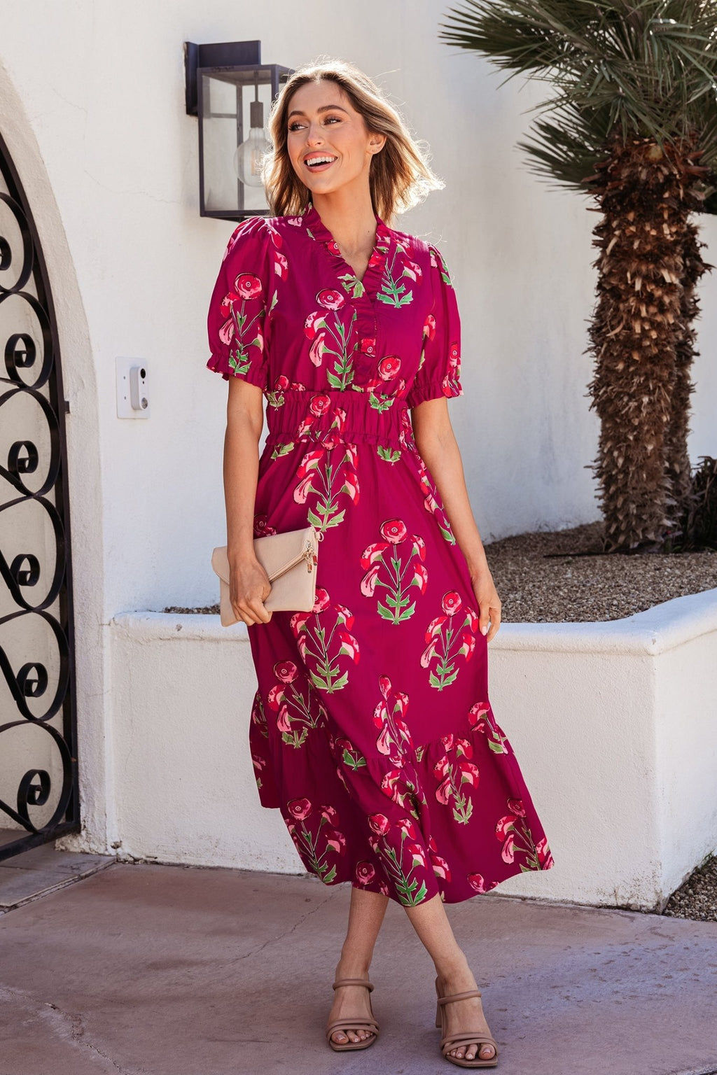 Floral Frilled V-Neck Ruffle Maxi Dress - Rooted & Reckless Co.