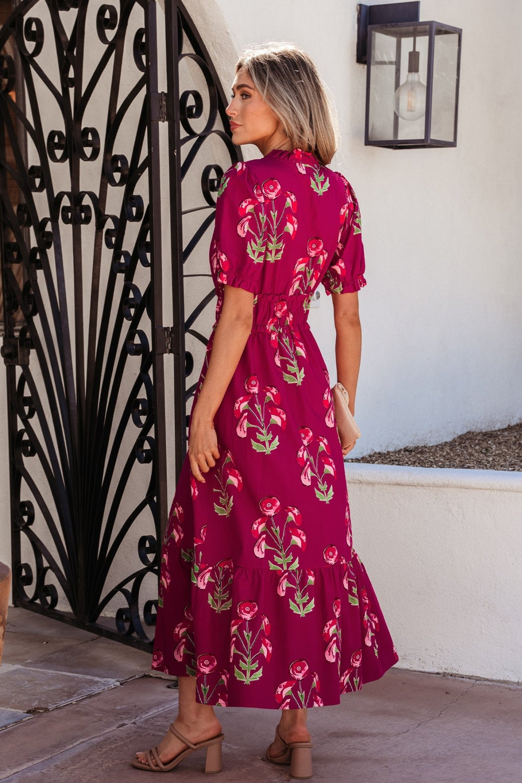 Floral Frilled V-Neck Ruffle Maxi Dress - Rooted & Reckless Co.