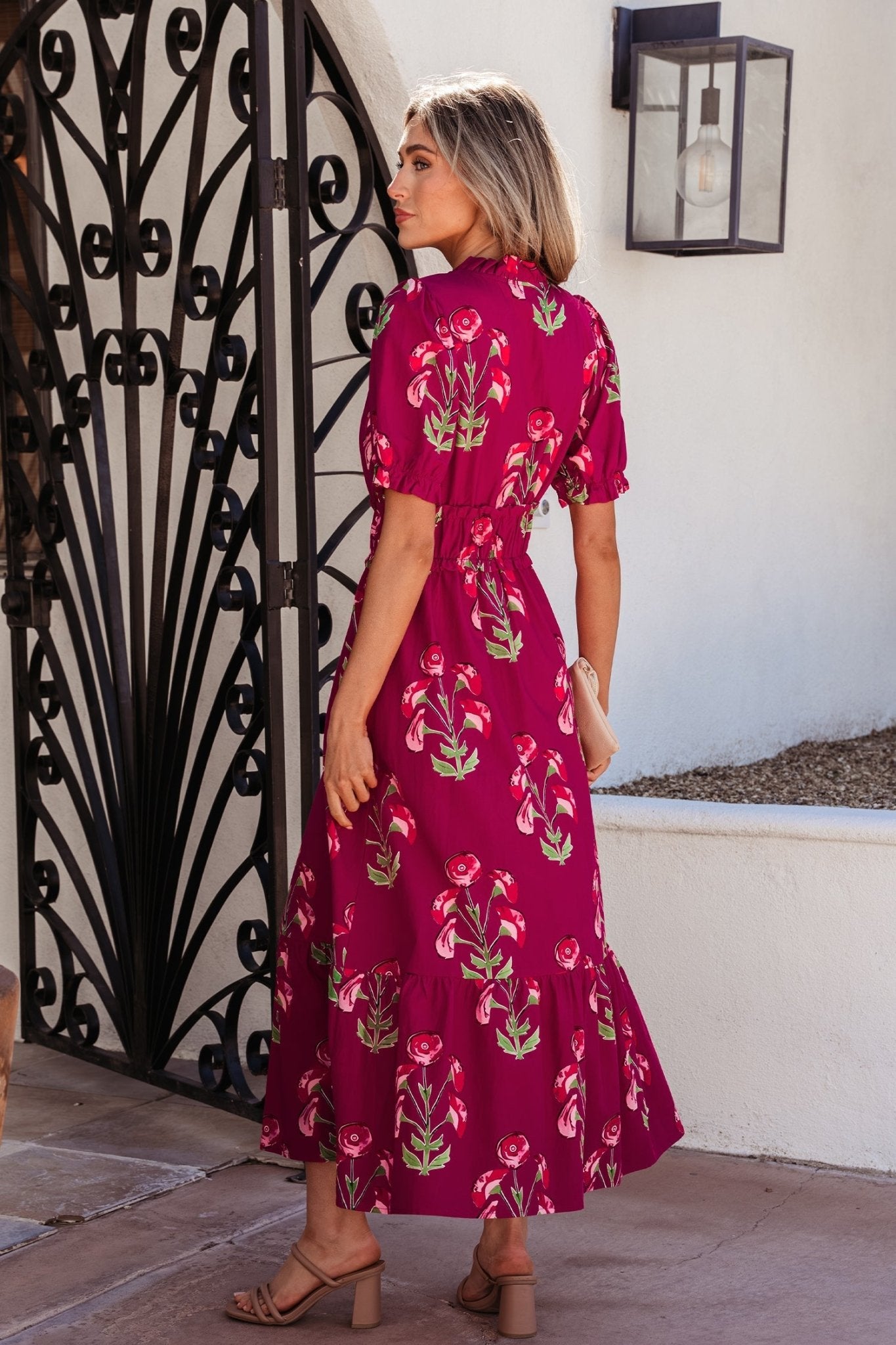 Floral Frilled V-Neck Ruffle Maxi Dress - Rooted & Reckless Co.