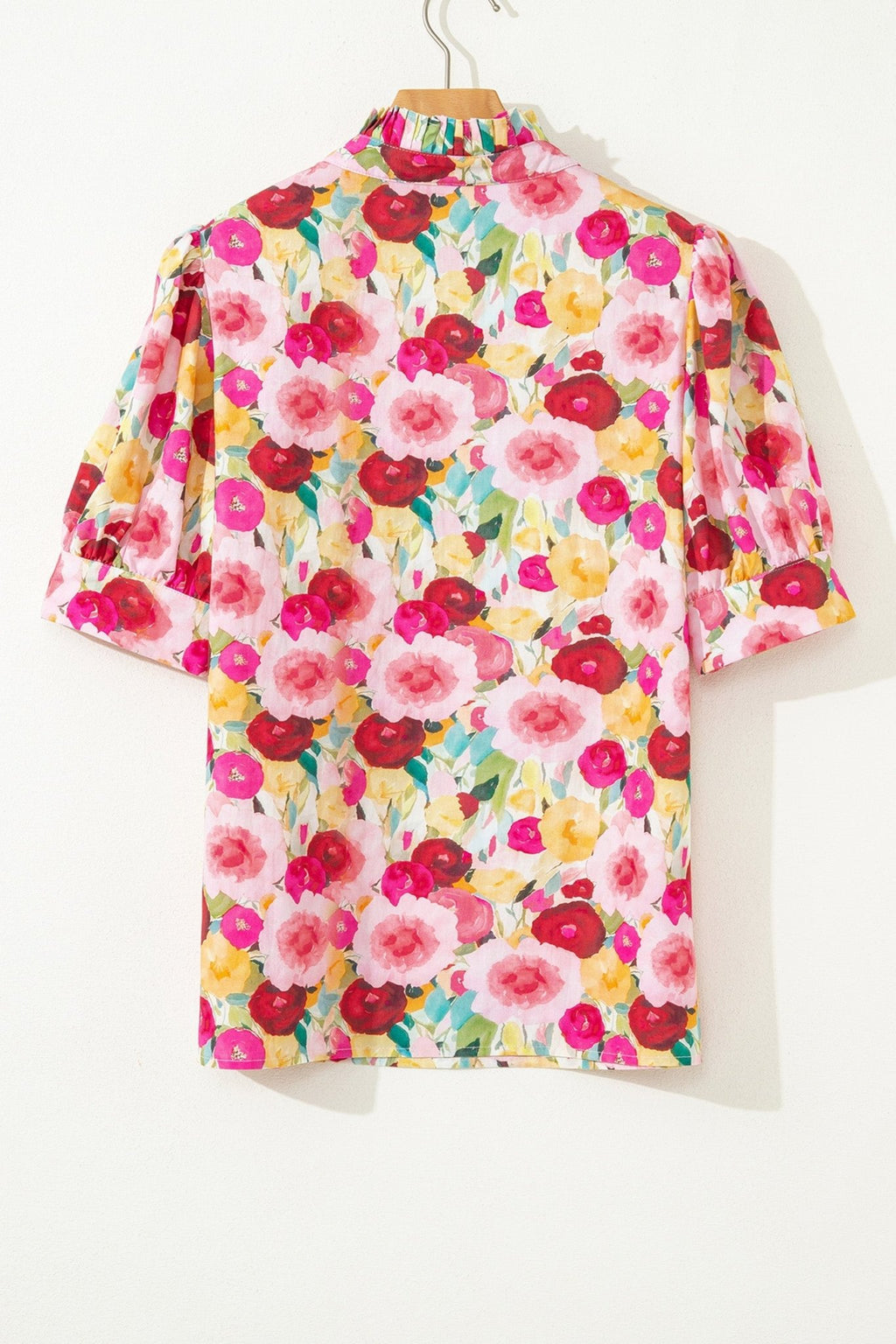 Floral Frilled V-Neck Short Puff Sleeve Blouse - Rooted & Reckless Co.