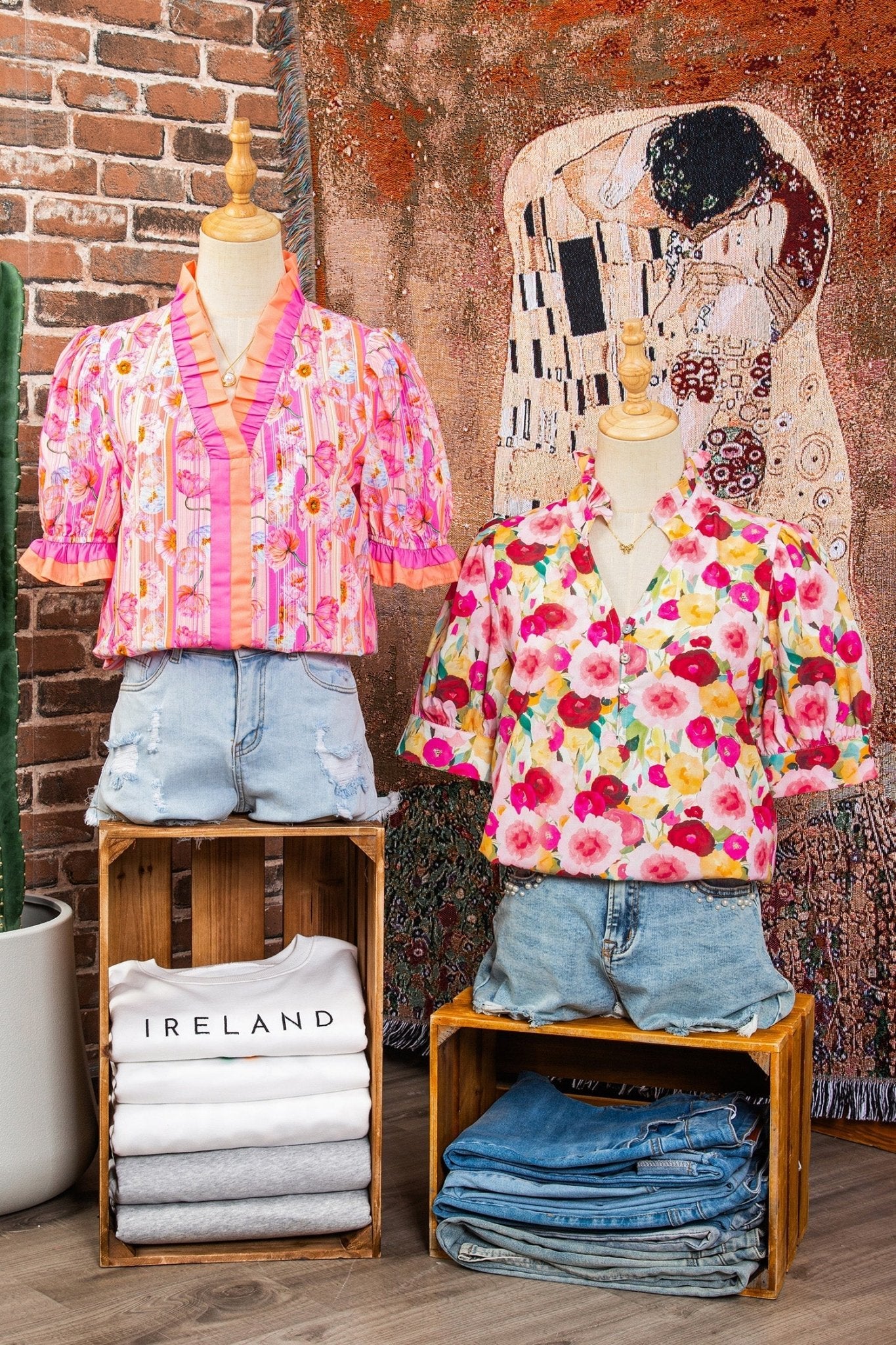 Floral Frilled V-Neck Short Puff Sleeve Blouse - Rooted & Reckless Co.