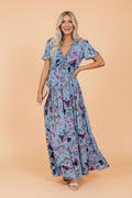 Floral Frilled V-Neck Short Sleeve Maxi Dress - Rooted & Reckless Co.