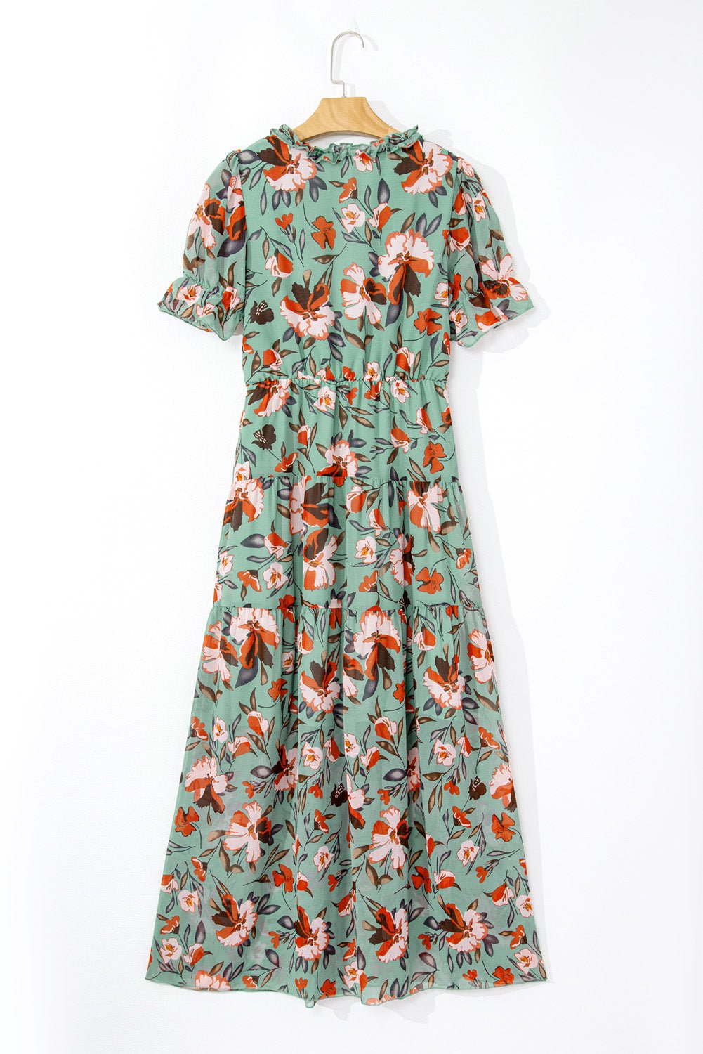 Floral Frilled V-Neck Short Sleeve Maxi Dress - Rooted & Reckless Co.