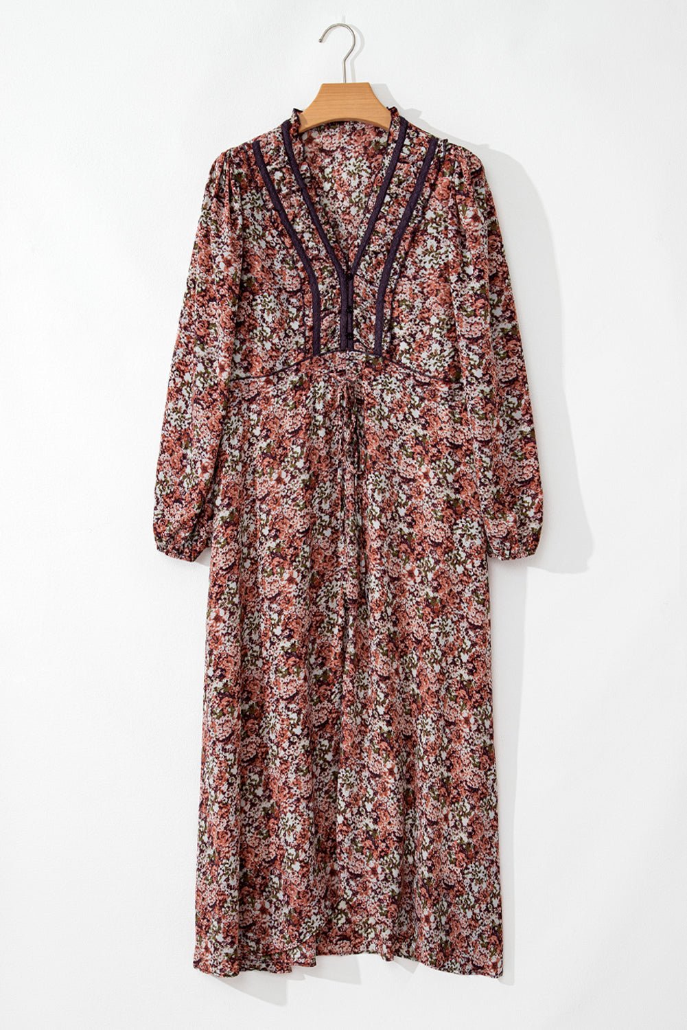 Floral Frilled V-Neck Split Front Tiered Midi Dress - Rooted & Reckless Co.