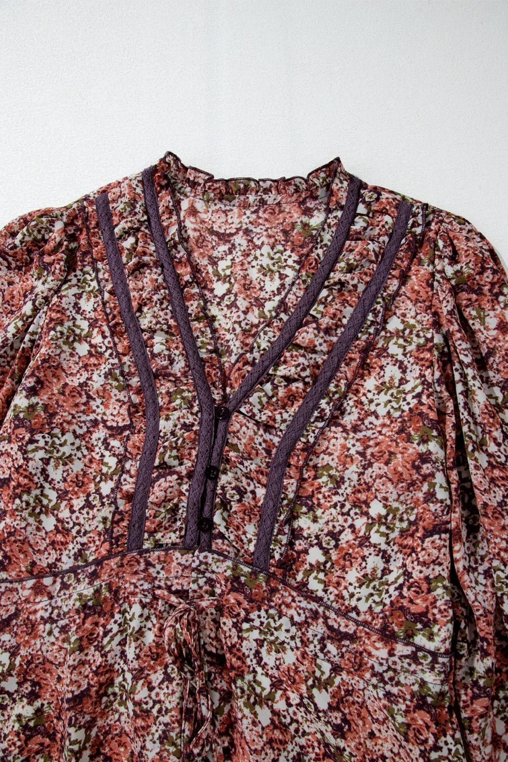 Floral Frilled V-Neck Split Front Tiered Midi Dress - Rooted & Reckless Co.