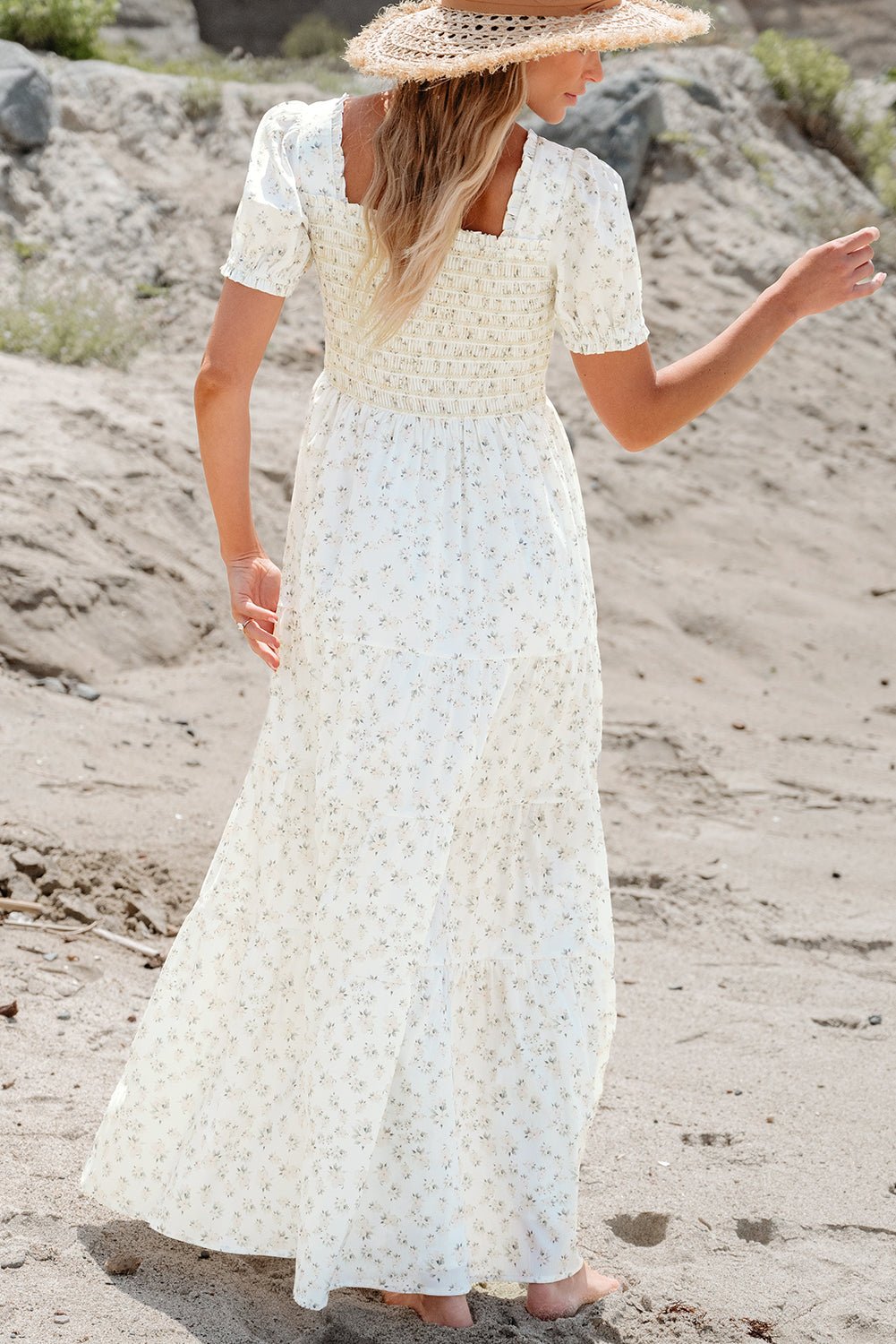 Floral Frilly Shirred Bodice Tiered Maxi Dress - Rooted & Reckless Co.