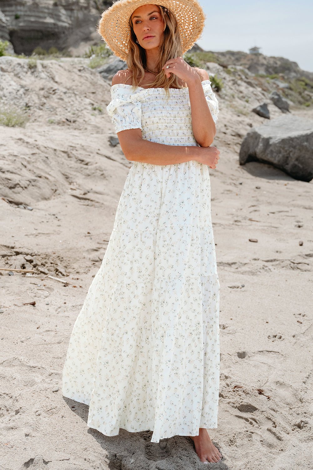 Floral Frilly Shirred Bodice Tiered Maxi Dress - Rooted & Reckless Co.