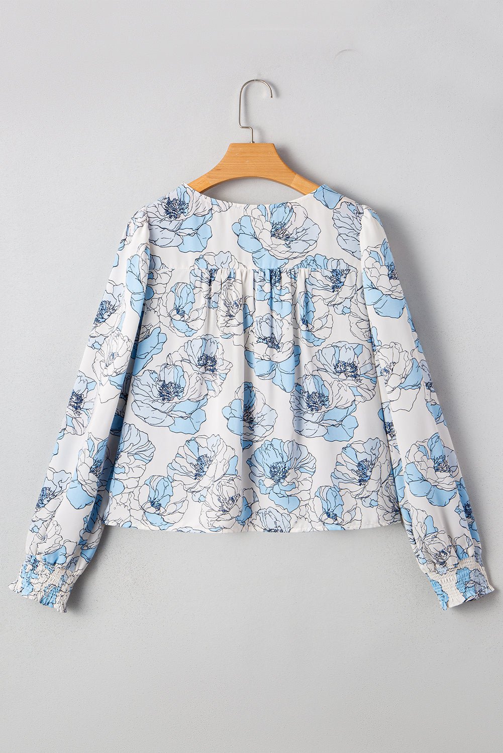 Floral Frilly Smocked Square Neck Long Sleeve Blouse - Rooted & Reckless Co.