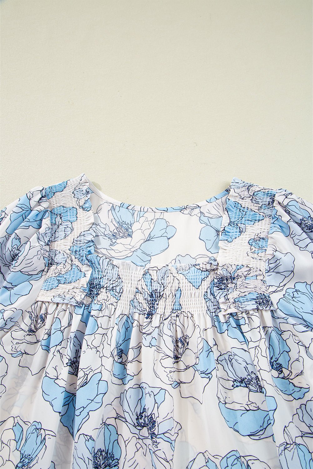 Floral Frilly Smocked Square Neck Long Sleeve Blouse - Rooted & Reckless Co.