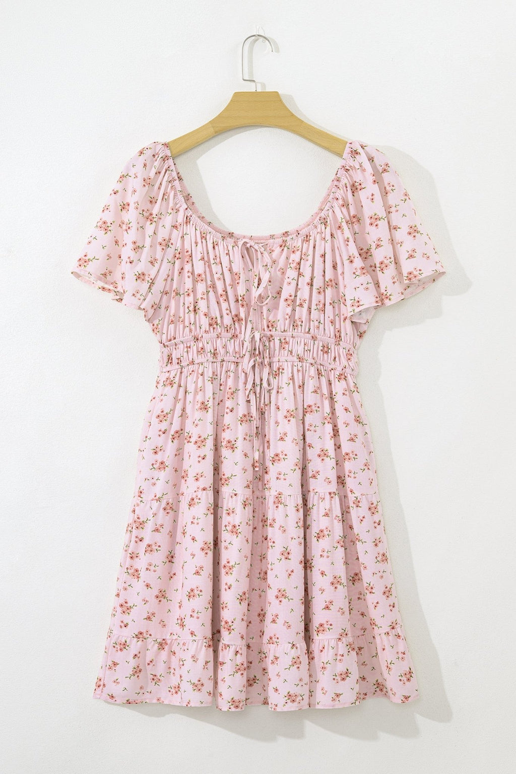 Floral Front Tie Shirred Waist Ruffle Mini Dress - Rooted & Reckless Co.
