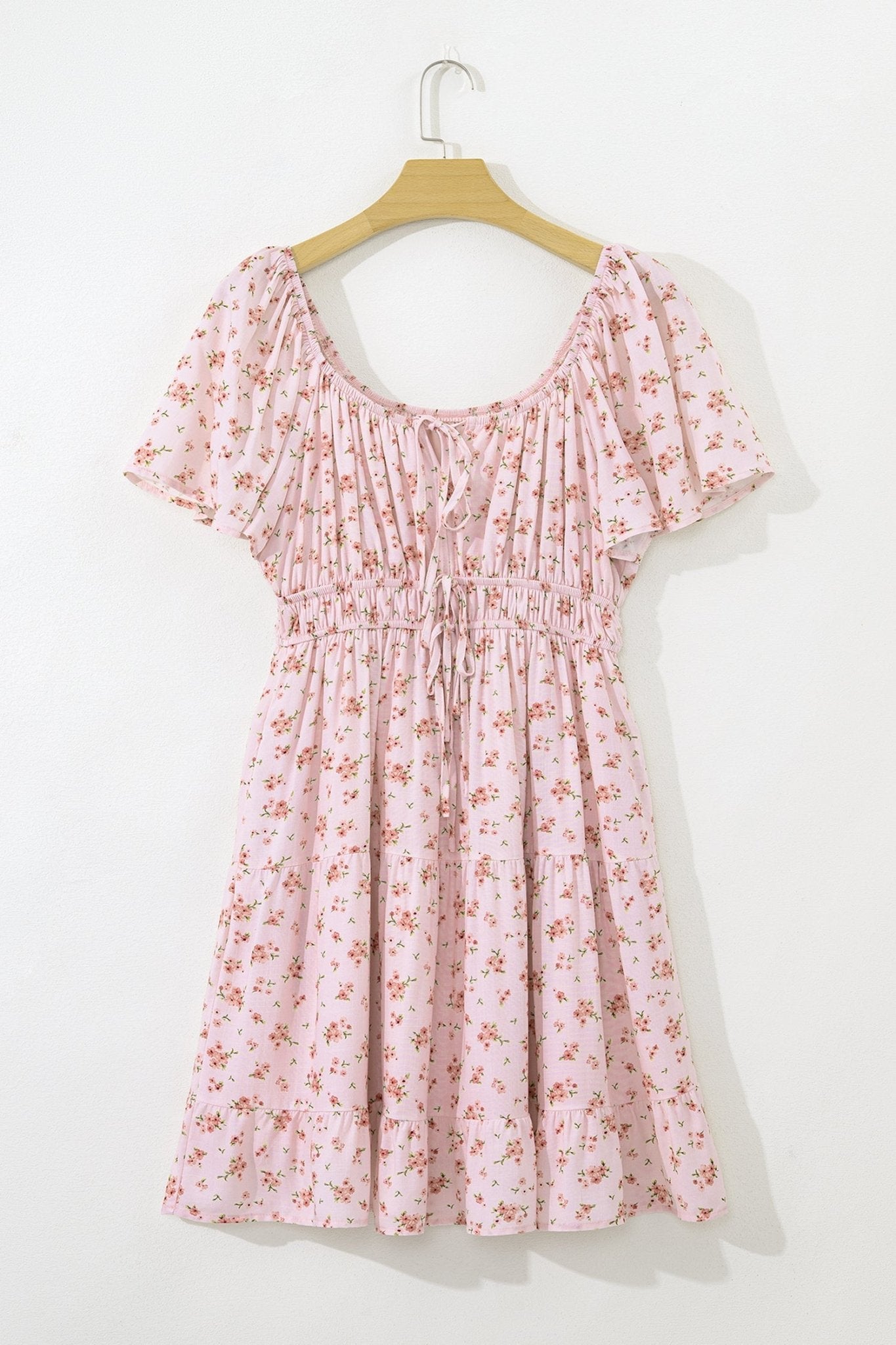Floral Front Tie Shirred Waist Ruffle Mini Dress - Rooted & Reckless Co.