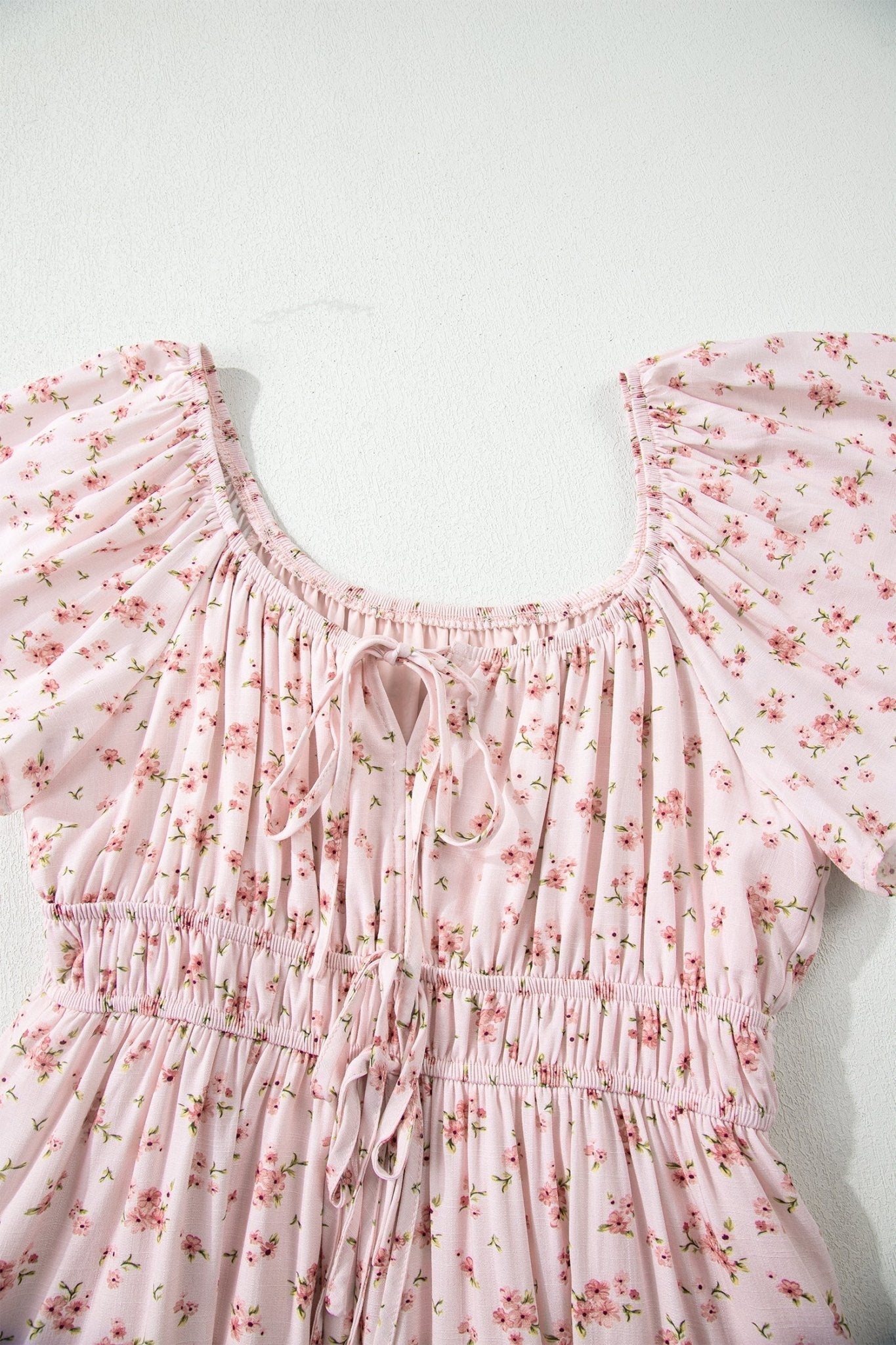 Floral Front Tie Shirred Waist Ruffle Mini Dress - Rooted & Reckless Co.