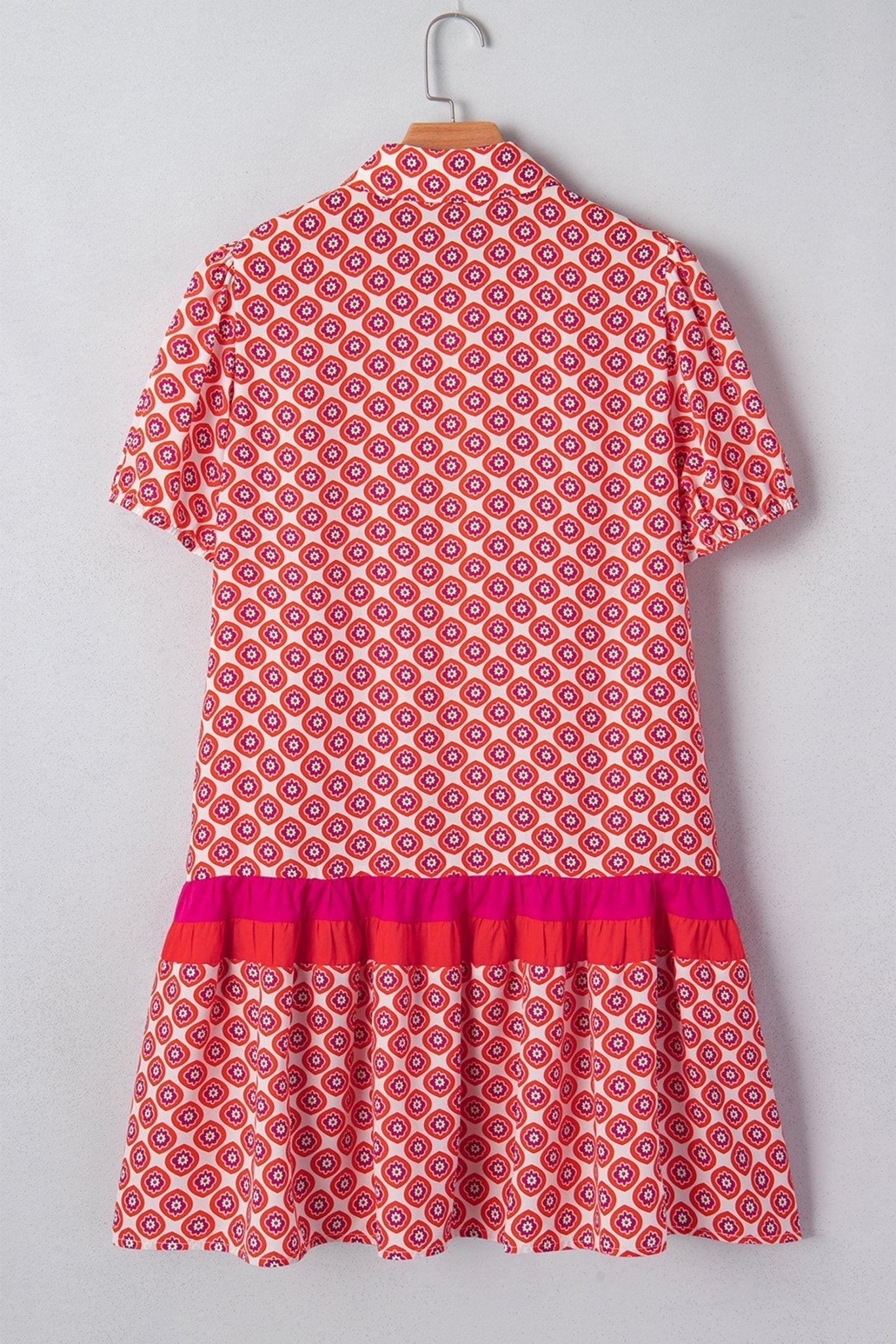 Floral Geometric Colorblock Ruffle Hem Dress - Rooted & Reckless Co.