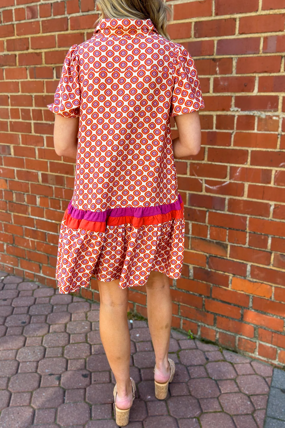 Floral Geometric Colorblock Ruffle Hem Dress - Rooted & Reckless Co.
