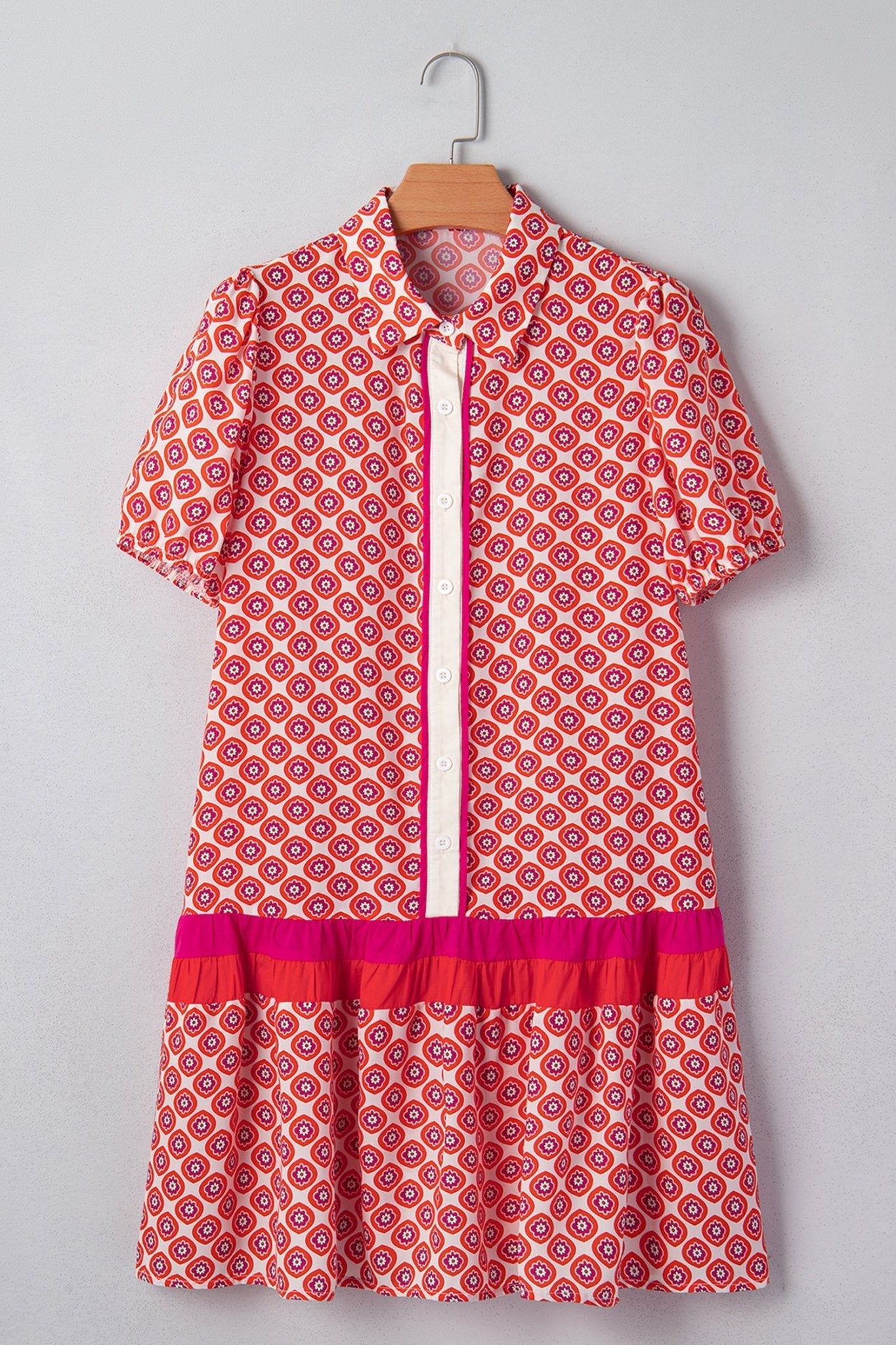 Floral Geometric Colorblock Ruffle Hem Dress - Rooted & Reckless Co.