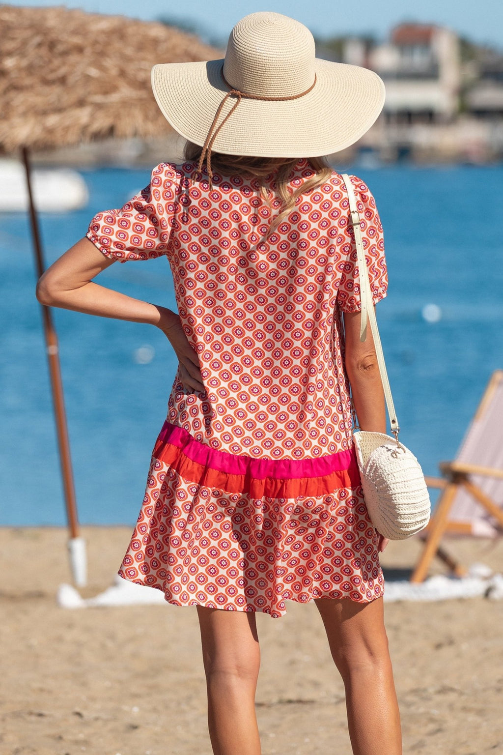 Floral Geometric Colorblock Ruffle Hem Dress - Rooted & Reckless Co.