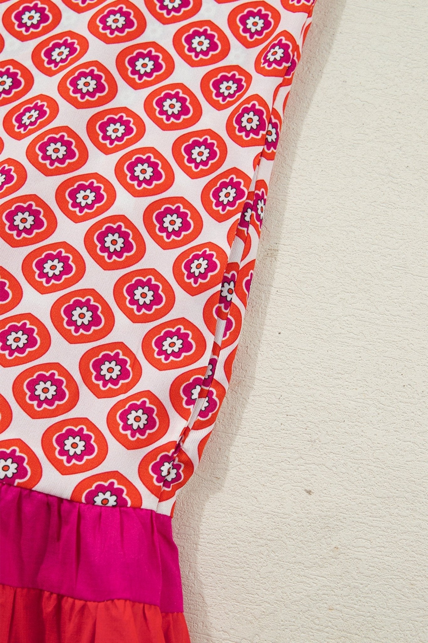 Floral Geometric Colorblock Ruffle Hem Dress - Rooted & Reckless Co.