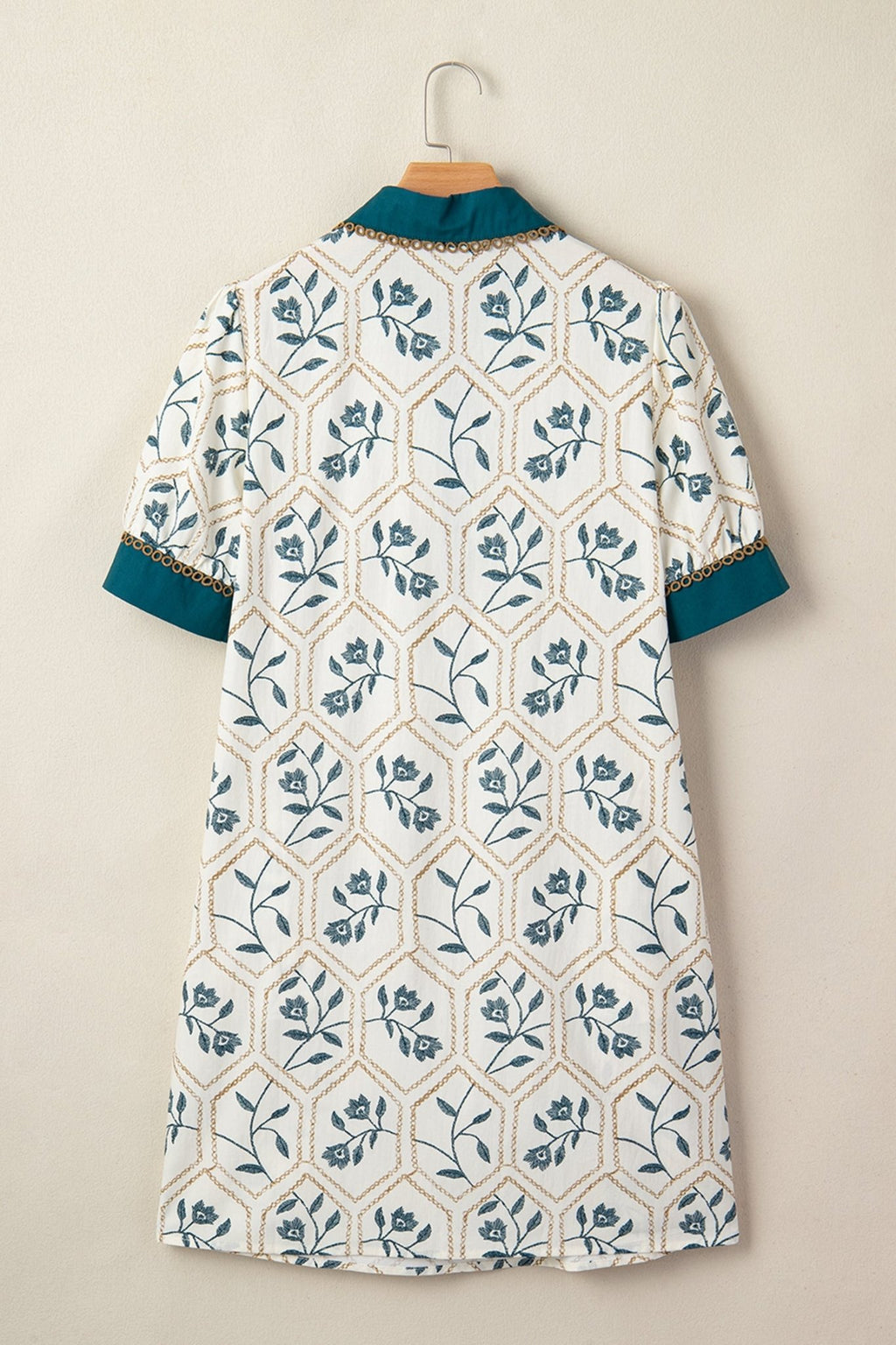 Floral Geometric Lace Trim Collared Mini Dress - Rooted & Reckless Co.
