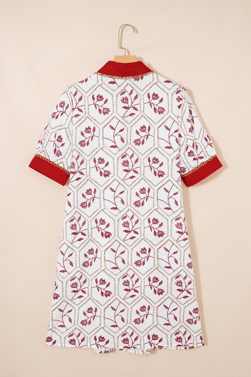 Floral Geometric Lace Trim Collared Mini Dress - Rooted & Reckless Co.