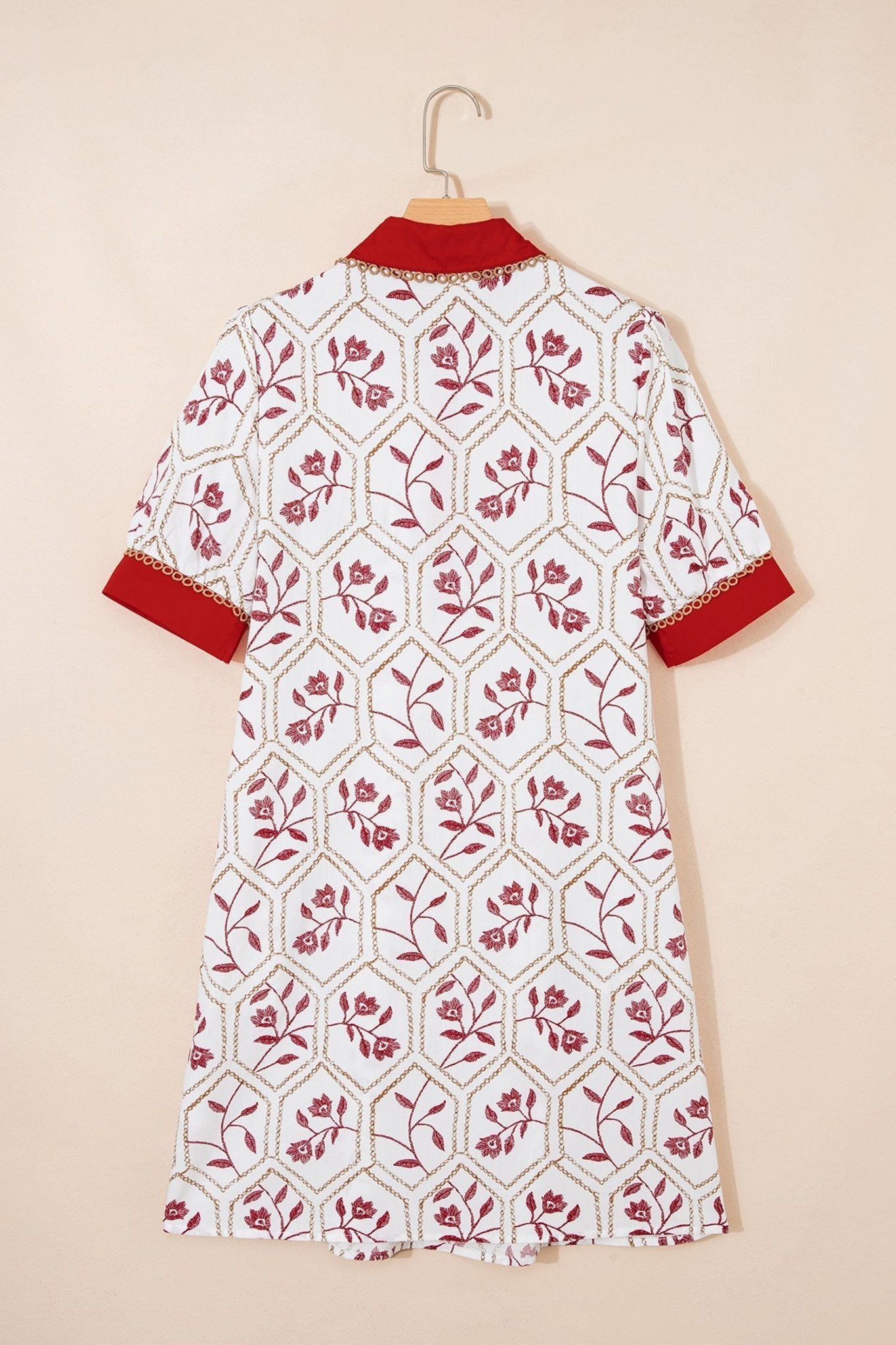 Floral Geometric Lace Trim Collared Mini Dress - Rooted & Reckless Co.