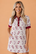 Floral Geometric Lace Trim Collared Mini Dress - Rooted & Reckless Co.